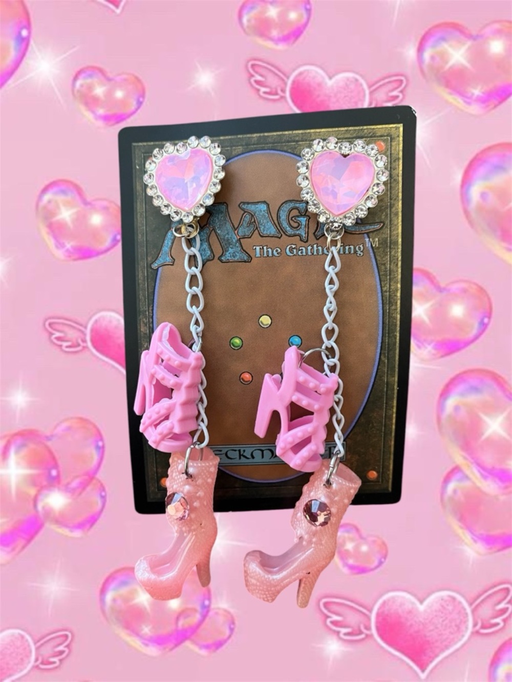 Pink Heart & Platform Boot Drop Earrings